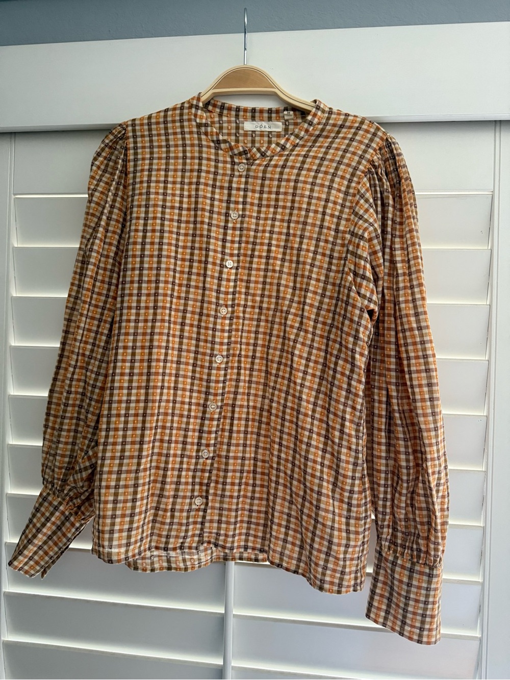 Doen Scarlet Orange Meringue Plaid Buttoned Peasant Cottagecore Top - Picture 4 of 9
